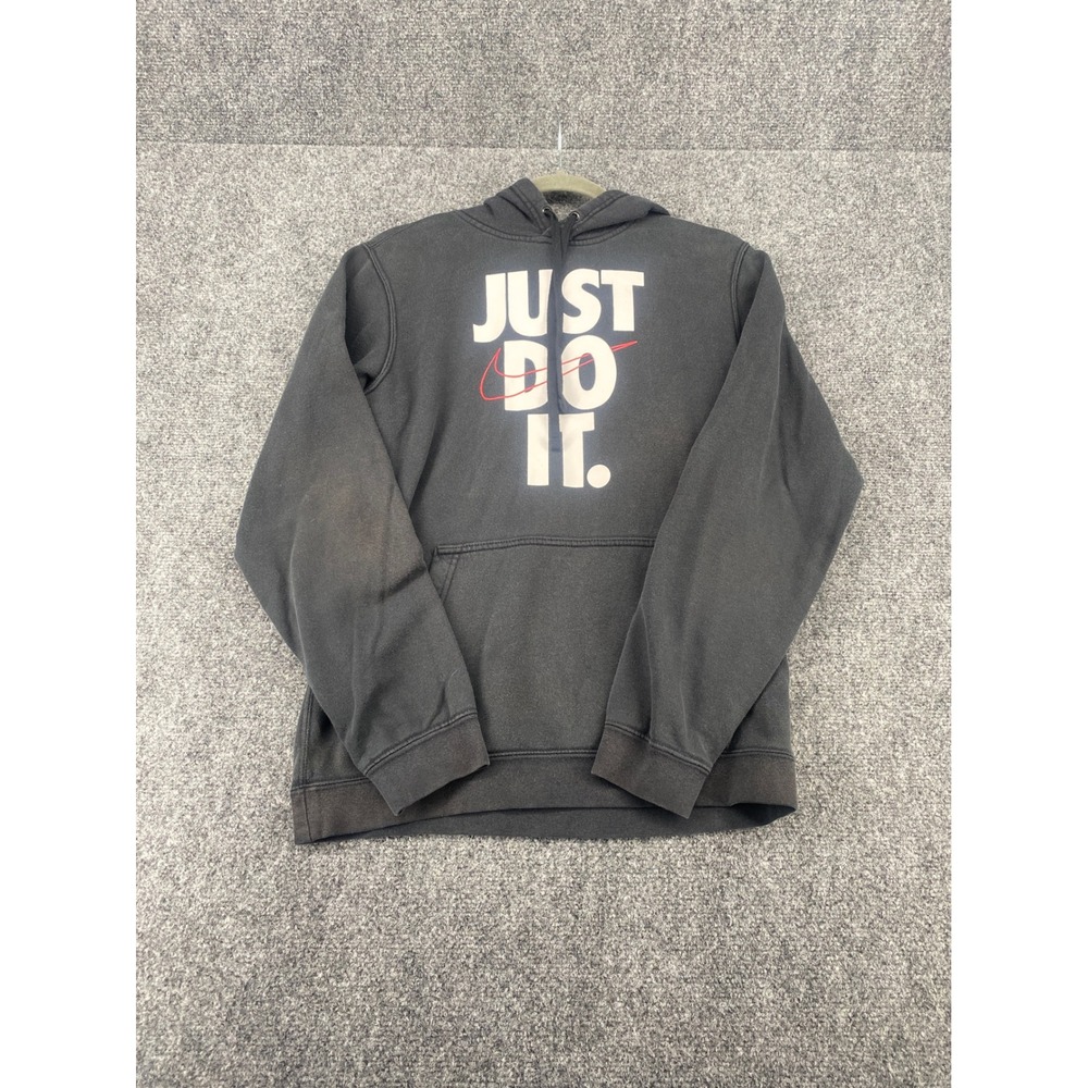 Nike Just Do It Graphic Hoodie Pullover Mens Small Black Fleece Sweatshirt 2591
